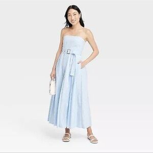 Belted Bandeau Dress blue and white stripes 16
